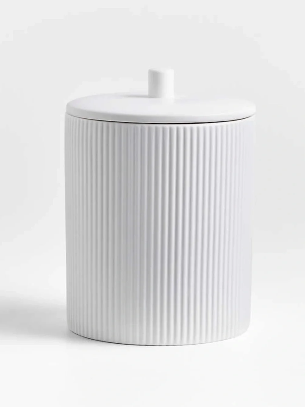 New! Crate&Barrel White Ribbed Ceramic Storage Jar with Lid size Medium